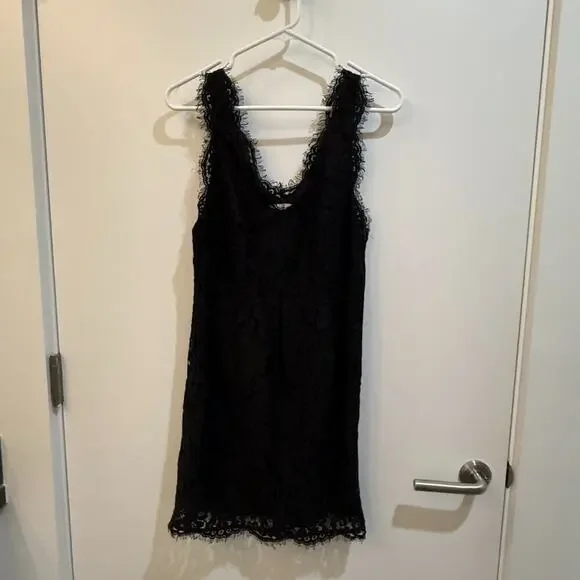 Joie Black Lace V-Neck Sleeveless Mini Dress Size M Cocktail Date Night LBD - Picture 4 of 11